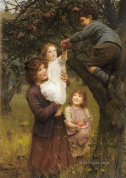 idyllic landscape Painting - Picking Apples idyllic children Arthur John Elsley